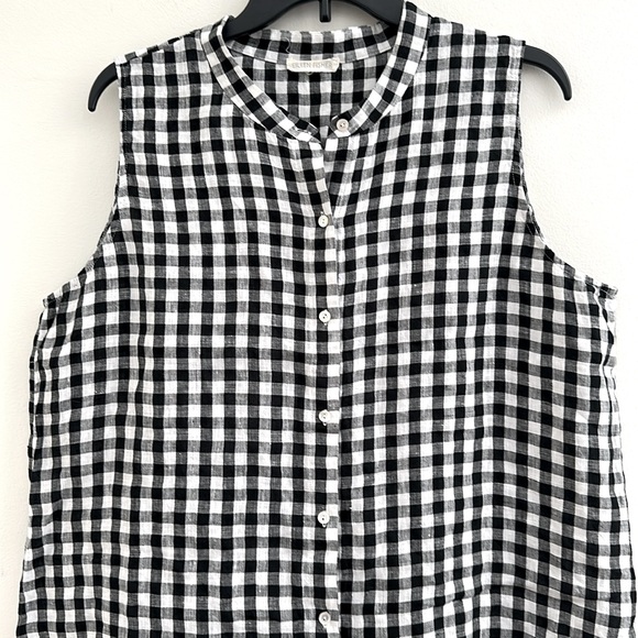 EILEEN FISHER || Sleeveless Black and White Linen Tunic Top. Sz. XL - Picture 8 of 16